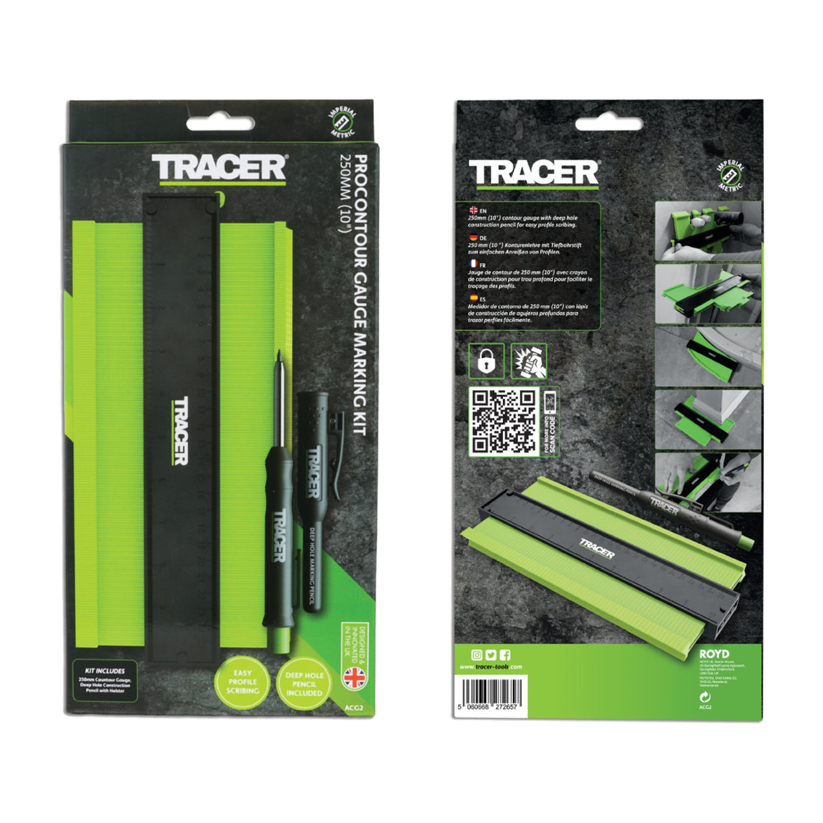 Tracer ACG2 Profilmåler 250 mm med dybhulsblyant
