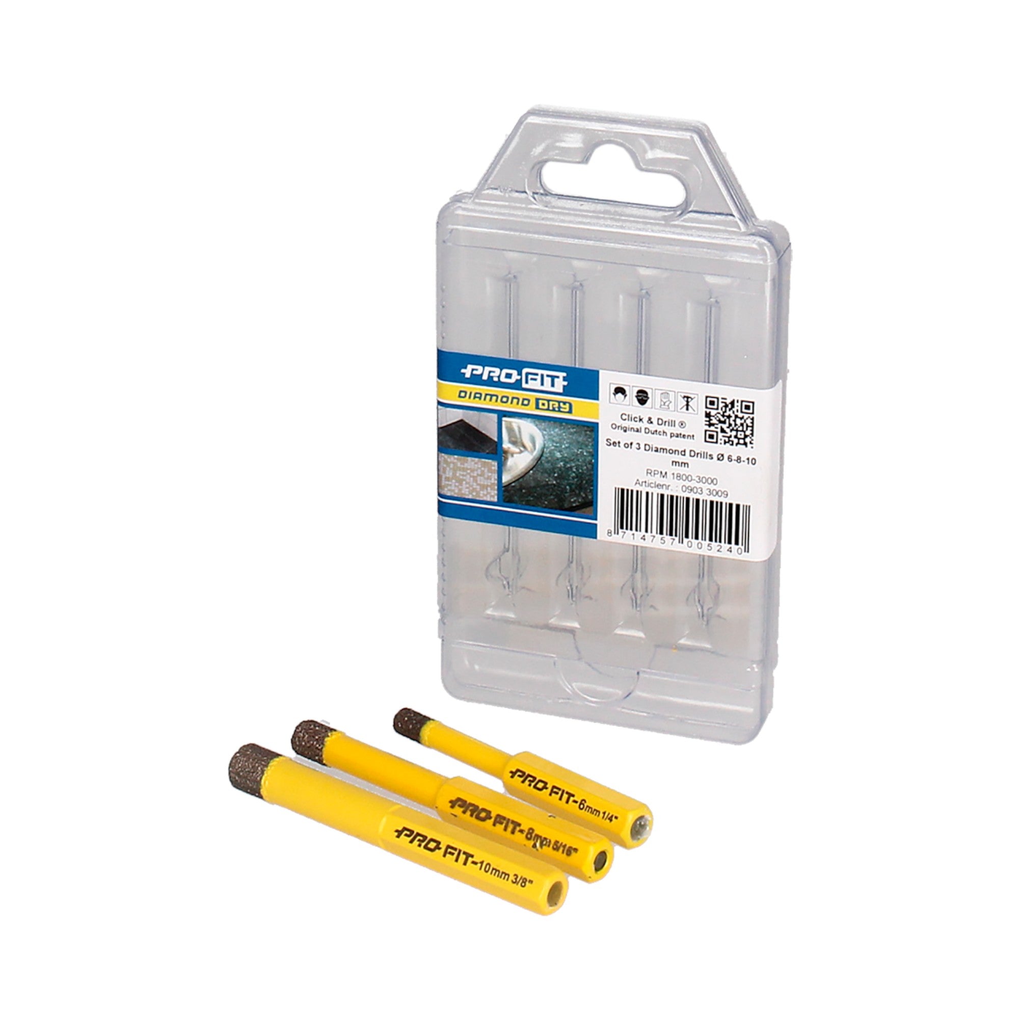 Profit Diamantborsæt 3dl 6-8-10mm, t/tørboring 8mm skaft ProFit