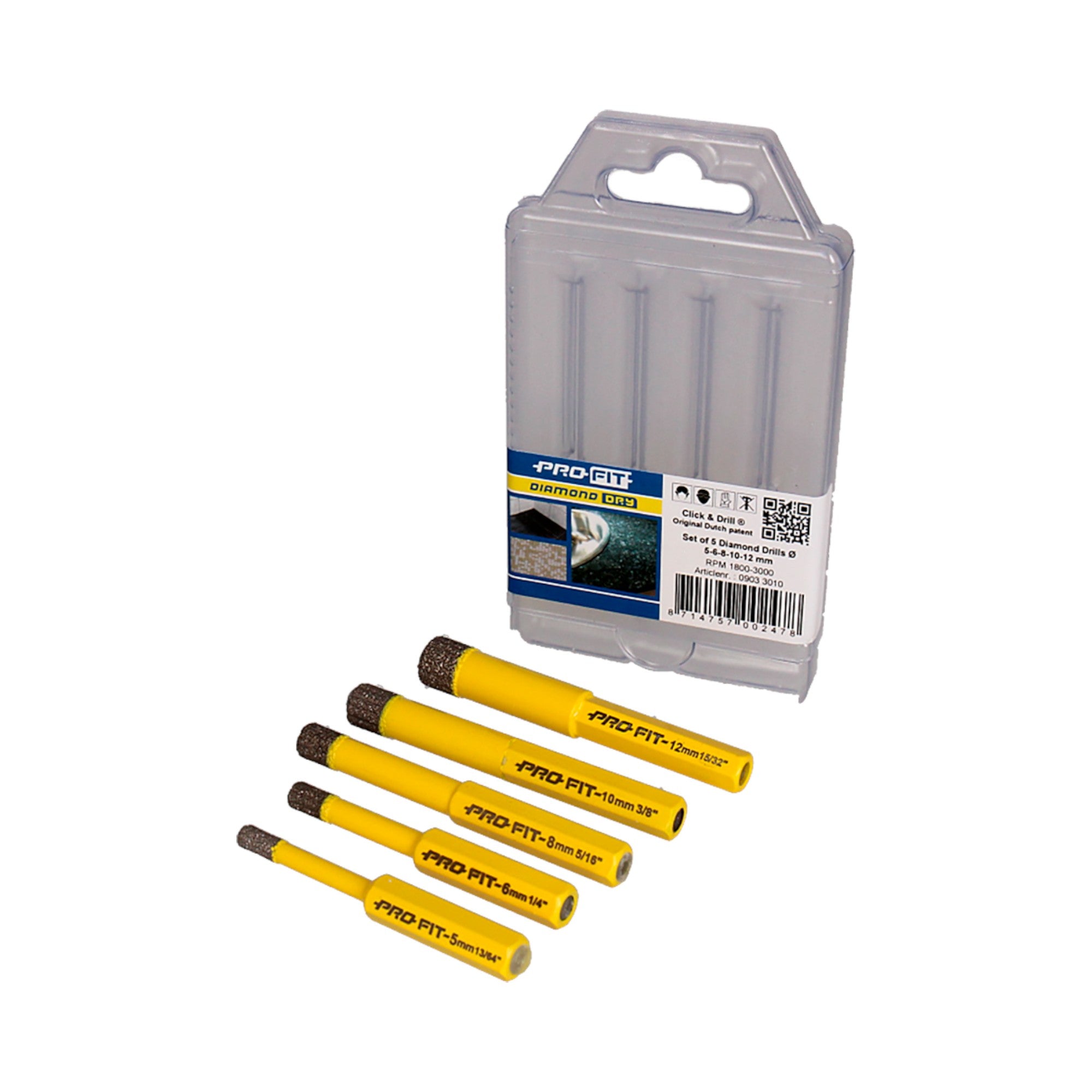 Profit Diamantborsæt 5dl 5-6-8-10-12, t/tørboring 8mm skaft ProFit