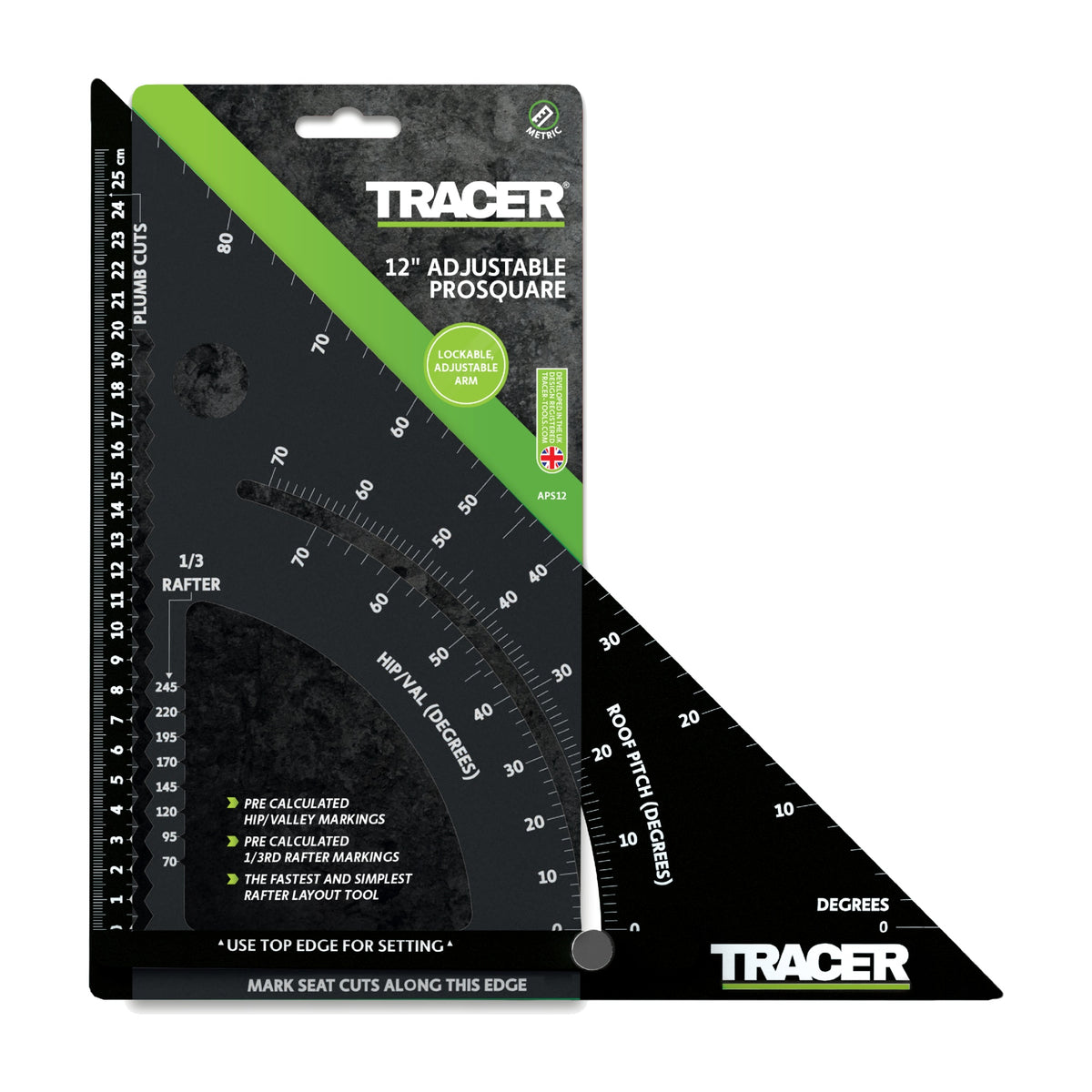 Tracer APS12 Tømrervinkel 260 mm med vinkelmåler