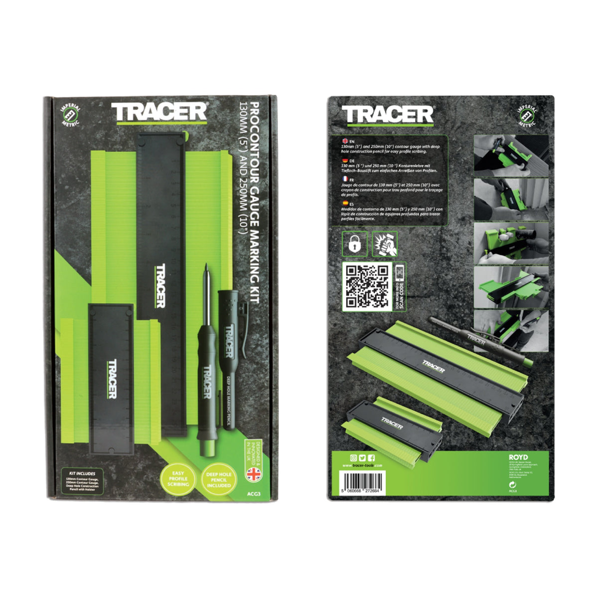 Tracer ACG3 Profilmålersæt 130 og 250 mm med dybhulsblyant